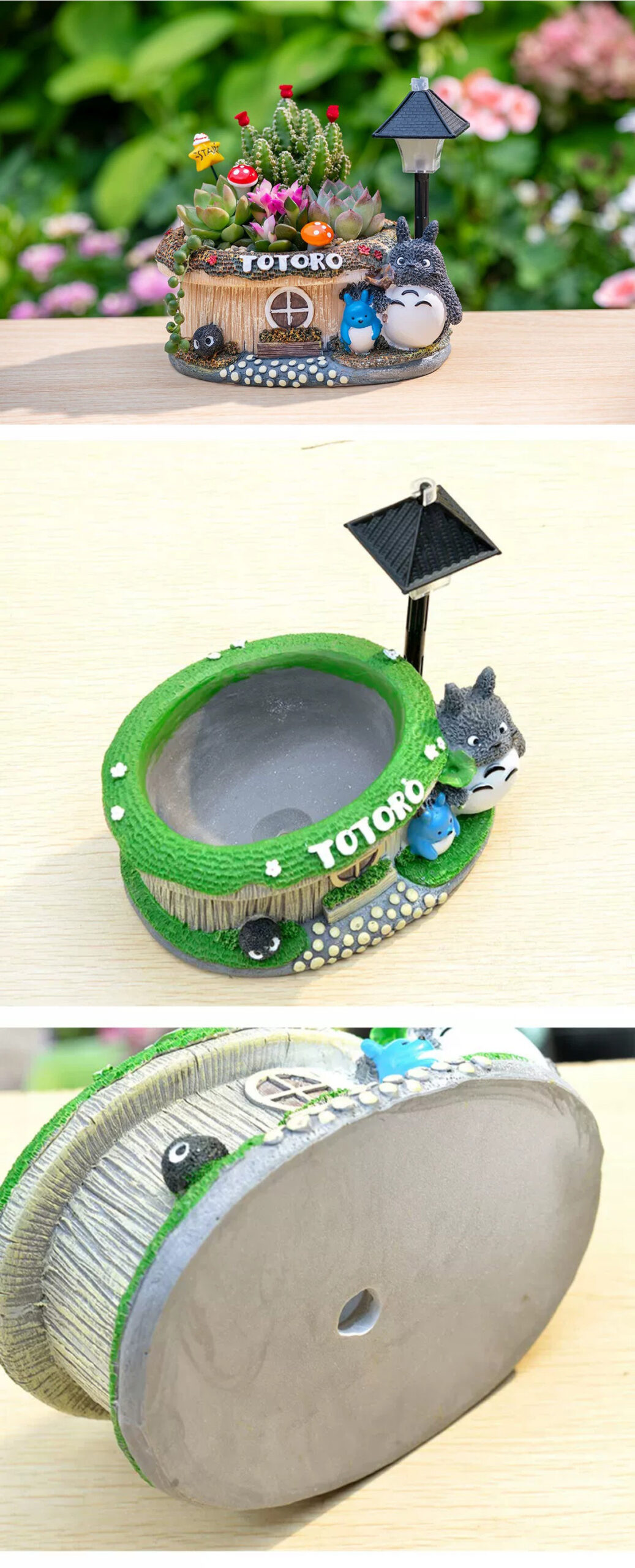 cute totoro succulent planter with led light – creative diy gift kit