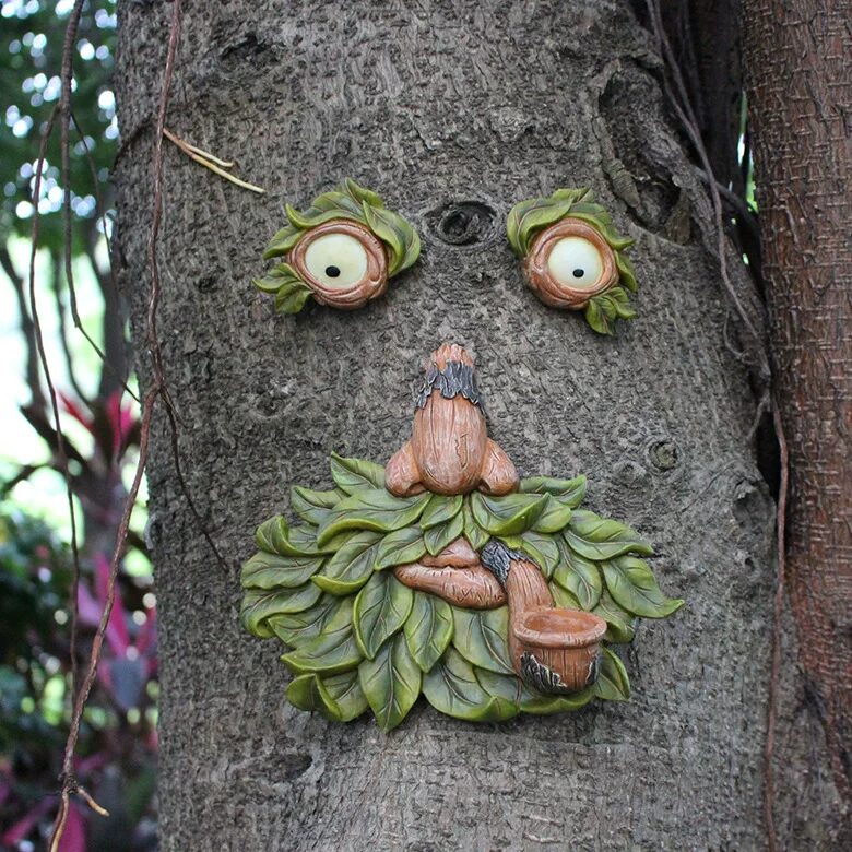 unique resin tree face garden decor with luminous pipe eyes