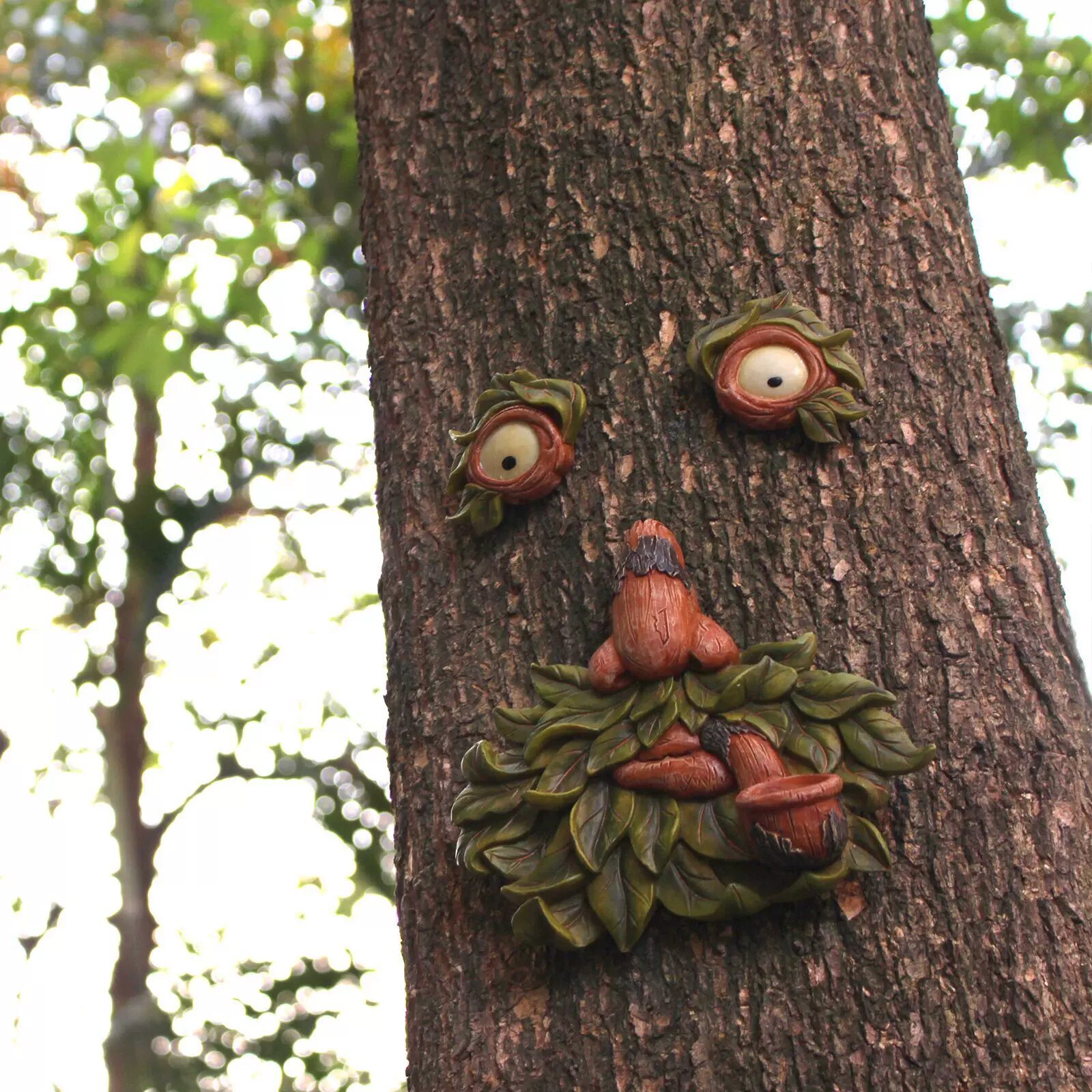 unique resin tree face garden decor with luminous pipe eyes