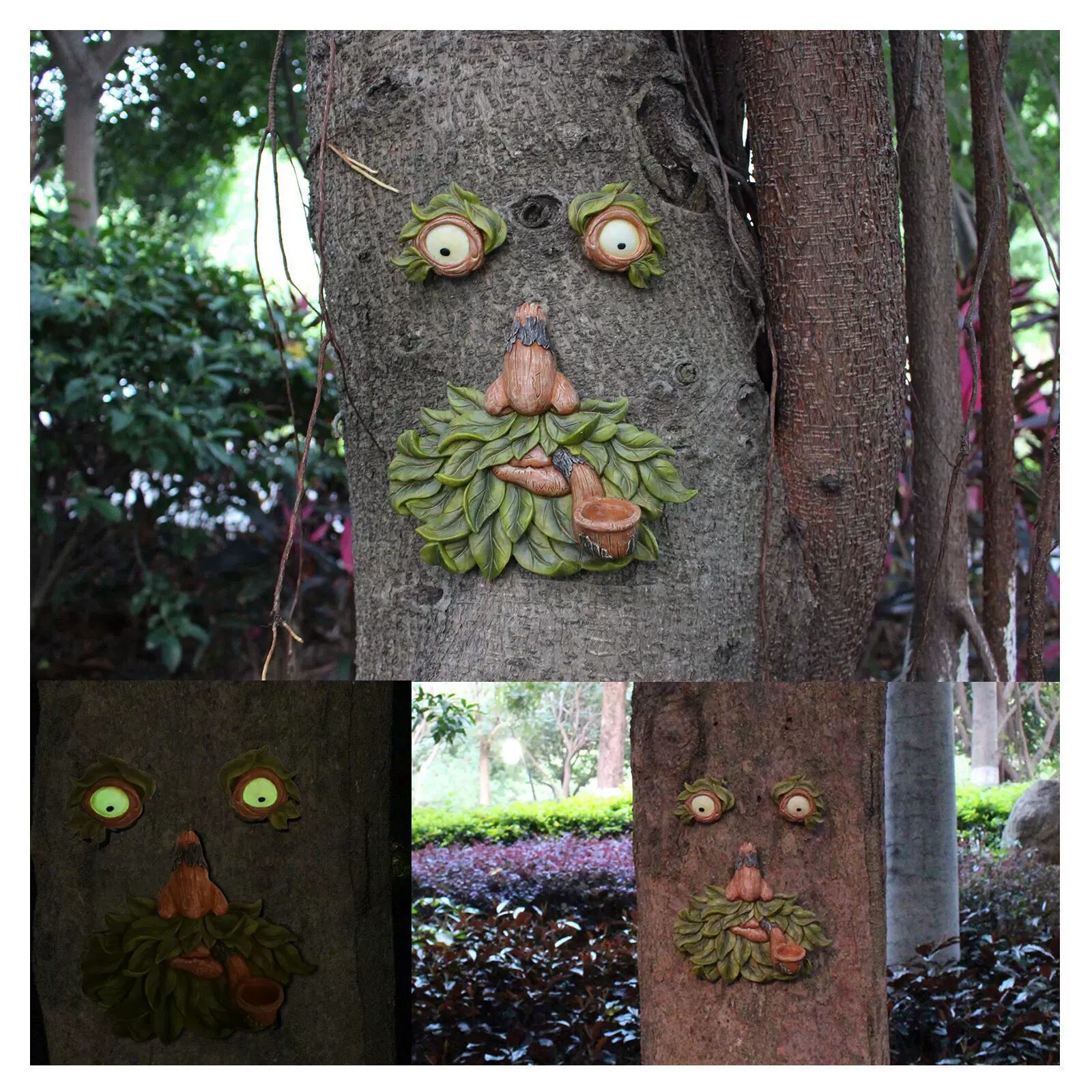 unique resin tree face garden decor with luminous pipe eyes