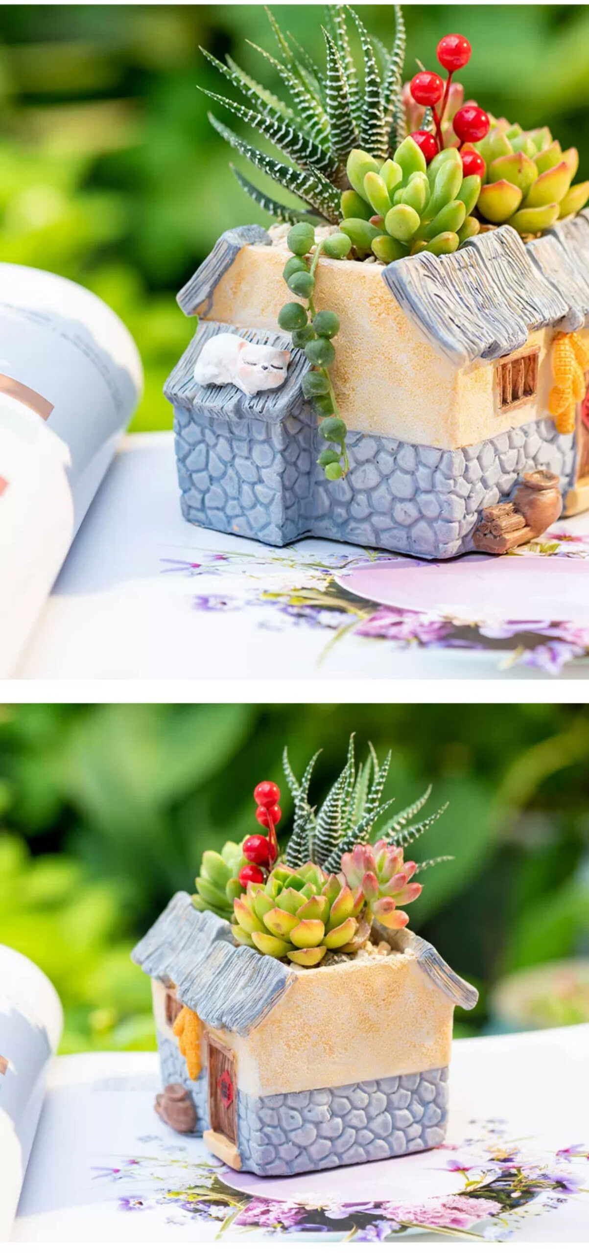 vintage farmhouse cottage succulent planter pot for mini plants