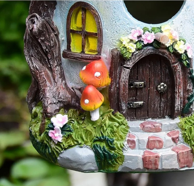 whimsical resin birdhouse cottage for enchanting outdoor garden & patio decor