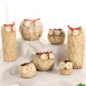 cute ceramic owl succulent planters with vintage kiln fired glaze