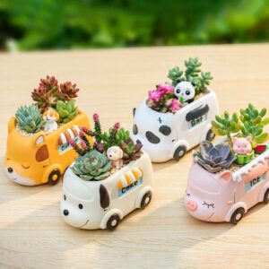 cute cartoon animal car succulent planters for kids room decor gift