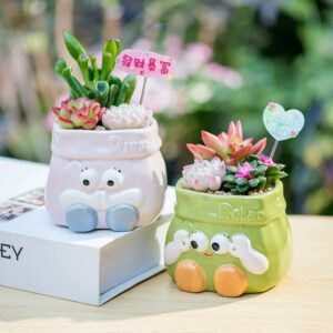 cute cartoon ceramic succulent planters: big eyed decorative pots & pen holders