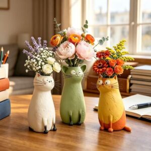 adorable resin cat flower vases for whimsical home desktop decor