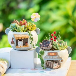 charming cartoon cat succulent planters: adorable mini desktop & balcony decor