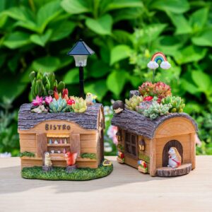 charming forest cabin succulent planter | whimsical mini house pot decor