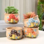 Hand - Painted Mushroom Ceramic Succulent Pot