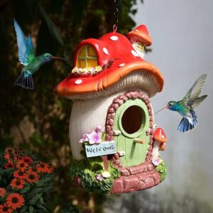 whimsical mushroom birdhouse fairy garden decor for outdoor & indoor