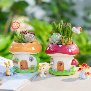 charming mushroom house succulent planters for fairy garden & balcony decor