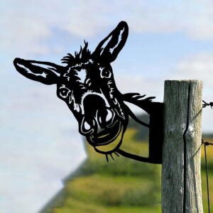 funny peeking donkey metal garden art for outdoor farm fence decor