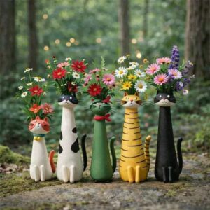 handmade whimsical cat & dog resin vases for unique home decor