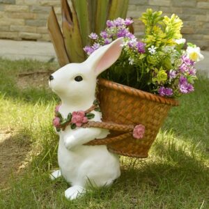 charming outdoor rabbit garden planter with woven basket decor