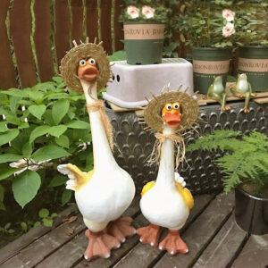 cute resin duck garden statues with straw hats for outdoor decor