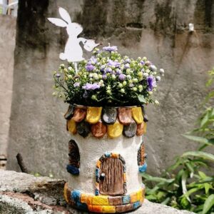 whimsical resin fairy house succulent planter for outdoor garden patio decor