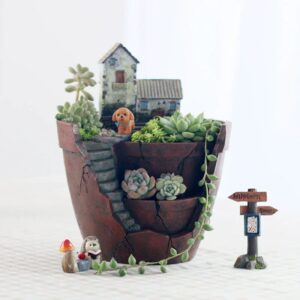 creative resin succulent planter with miniature landscape tiered design