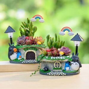 cute totoro succulent planter with led light – creative diy gift kit