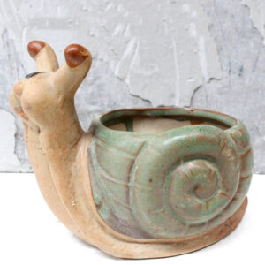 Small Green Snail Ceramic Planter