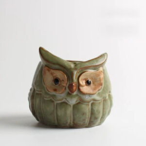 Small Round Green Owl Planter