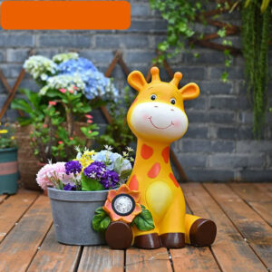 16in Sitting Giraffe Solar Planter