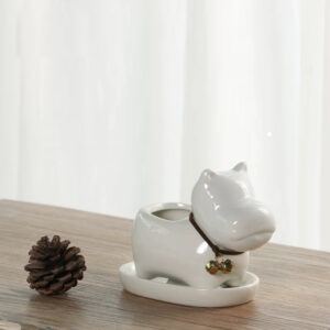 White Hippo Planter with Tray