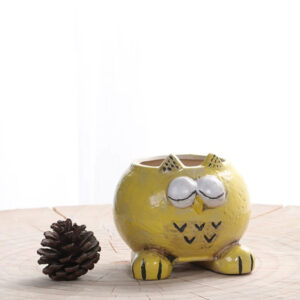 Yellow Sleepy Owl Planter with Hole