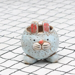 Blue Ceramic Rabbit Planter