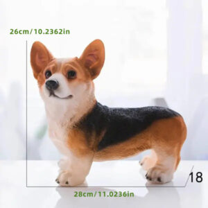 Black Corgi Dog Statue 10in