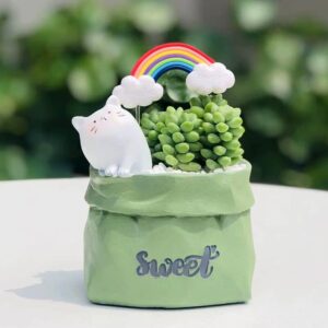 Green Cat Rainbow Planter Set