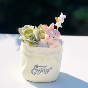 Cream Rabbit Figurine Planter Set