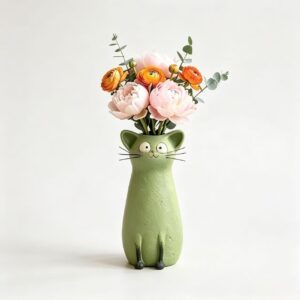 Green Whimsical Cat Vase