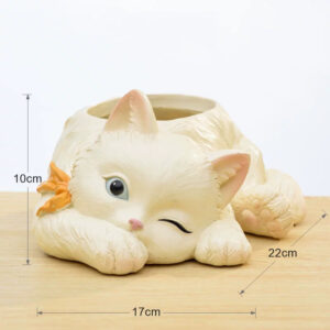 White Resting Cat Planter