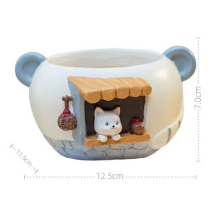 White Cat Tavern Succulent Planter with Mushroom