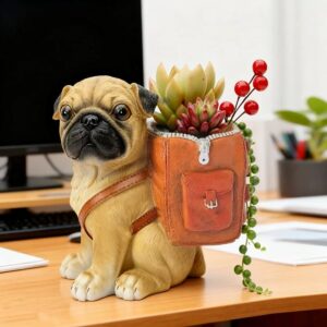 Sitting Fawn Pug Brown Backpack Planter