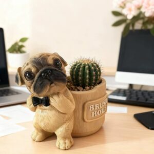 Standing Pug Tan Pot Planter