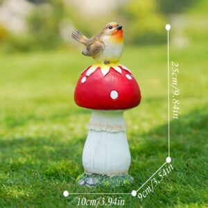 Red Mushroom Perched Bird 9.84in