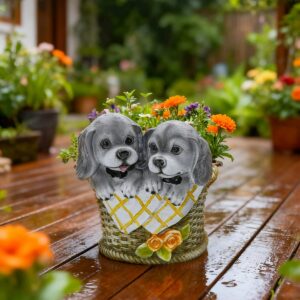 Adorable Twin Puppy Planter