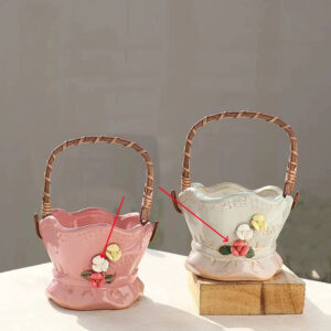 Large Pink White Basket Succulent Pots