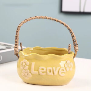 Yellow Leave Embossed Basket Pot