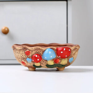 Red Blue Mushroom Platter Pot