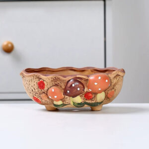 Orange Brown Mushroom Platter Pot