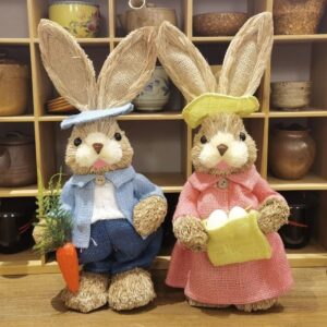 14.5in Hat Dressed Straw Rabbits