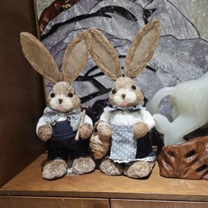 18.5in Denim Overalls Straw Rabbits