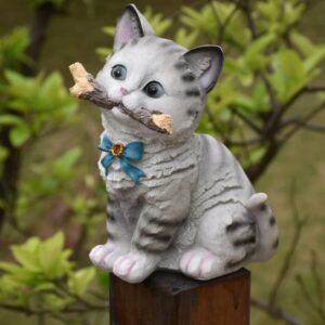 Grey Tabby Kitten with Branch