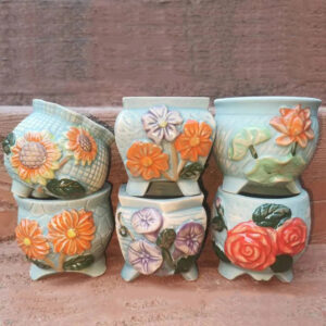 Set of 6 Embossed Floral Succulent Pots