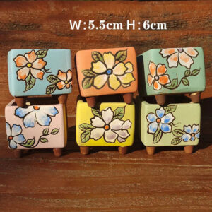 Set of 6 Square Floral Succulent Pots