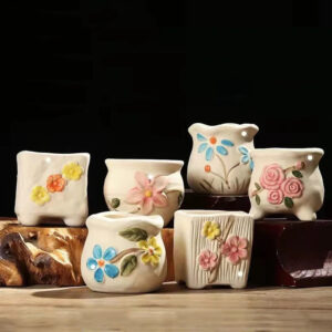 Set of 6 Assorted Hand-Painted Pots