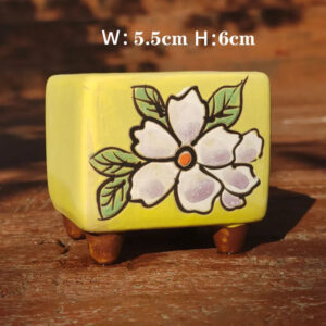 Yellow White Flower Square Pot