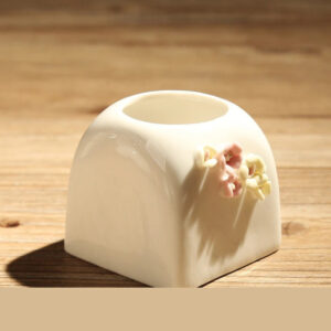 Round White Floral Succulent Pot